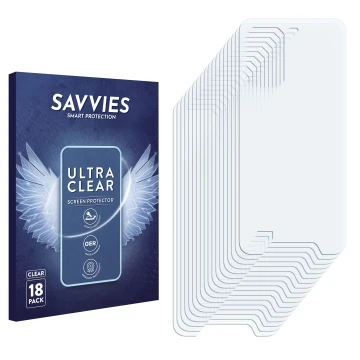 Parte frontal de un envase de producto con el logotipo de la marca Savvies. Al lado está el protector de pantalla correspondie