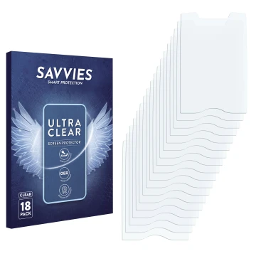 Parte frontal de un envase de producto con el logotipo de la marca Savvies. Al lado está el protector de pantalla correspondie