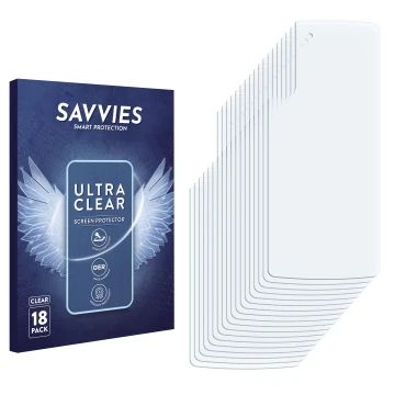 Parte frontal de un envase de producto con el logotipo de la marca Savvies. Al lado está el protector de pantalla correspondie