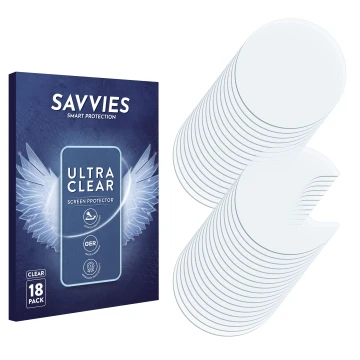 Parte frontal de un envase de producto con el logotipo de la marca Savvies. Al lado está el protector de pantalla correspondie