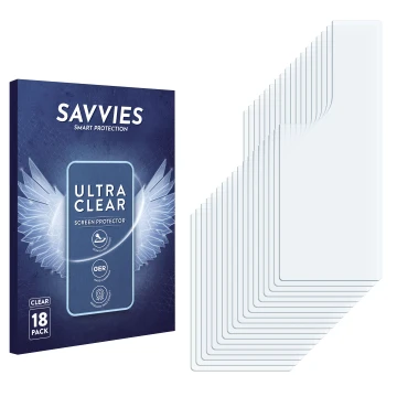 Parte frontal de un envase de producto con el logotipo de la marca Savvies. Al lado está el protector de pantalla correspondie