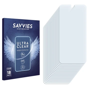 Parte frontal de un envase de producto con el logotipo de la marca Savvies. Al lado está el protector de pantalla correspondie