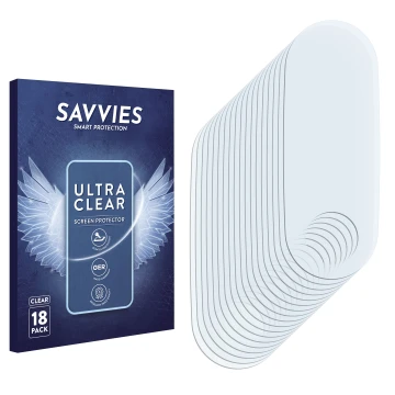 Parte frontal de un envase de producto con el logotipo de la marca Savvies. Al lado está el protector de pantalla correspondie