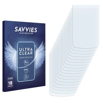 Parte frontal de un envase de producto con el logotipo de la marca Savvies. Al lado está el protector de pantalla correspondie
