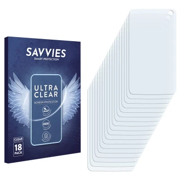 Parte frontal de un envase de producto con el logotipo de la marca Savvies. Al lado está el protector de pantalla correspondie