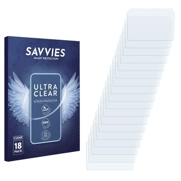 Parte frontal de un envase de producto con el logotipo de la marca Savvies. Al lado está el protector de pantalla correspondie