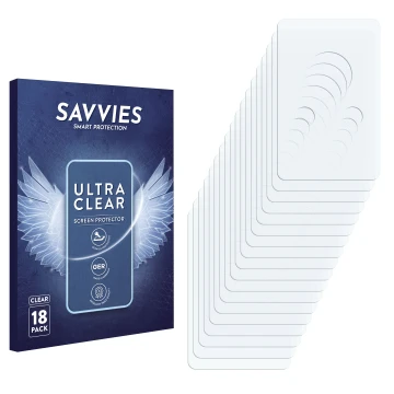 Parte frontal de un envase de producto con el logotipo de la marca Savvies. Al lado está el protector de pantalla correspondie