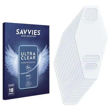 Parte frontal de un envase de producto con el logotipo de la marca Savvies. Al lado está el protector de pantalla correspondie