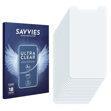 Parte frontal de un envase de producto con el logotipo de la marca Savvies. Al lado está el protector de pantalla correspondie