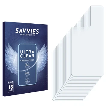 Parte frontal de un envase de producto con el logotipo de la marca Savvies. Al lado está el protector de pantalla correspondie