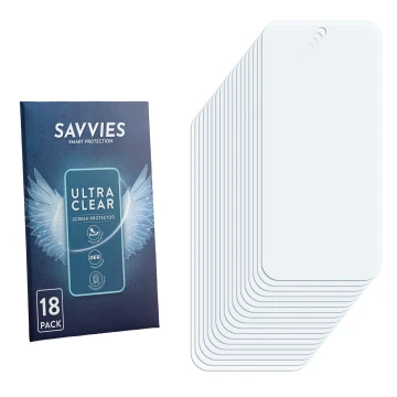 Parte frontal de un envase de producto con el logotipo de la marca Savvies. Al lado está el protector de pantalla correspondie