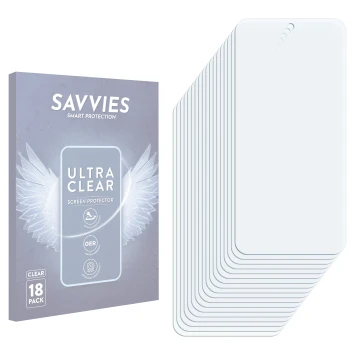 Parte frontal de un envase de producto con el logotipo de la marca Savvies. Al lado está el protector de pantalla correspondie