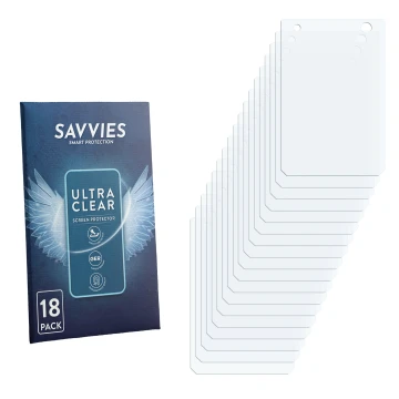 Parte frontal de un envase de producto con el logotipo de la marca Savvies. Al lado está el protector de pantalla correspondie
