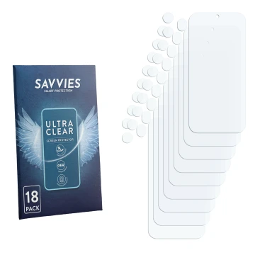 Parte frontal de un envase de producto con el logotipo de la marca Savvies. Al lado está el protector de pantalla correspondie