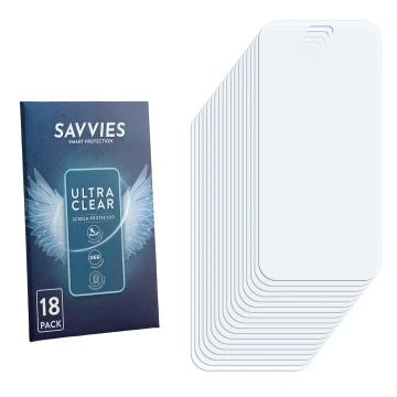 Parte frontal de un envase de producto con el logotipo de la marca Savvies. Al lado está el protector de pantalla correspondie