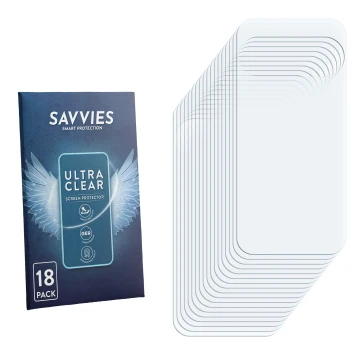 Parte frontal de un envase de producto con el logotipo de la marca Savvies. Al lado está el protector de pantalla correspondie