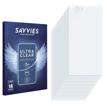 Parte frontal de un envase de producto con el logotipo de la marca Savvies. Al lado está el protector de pantalla correspondie