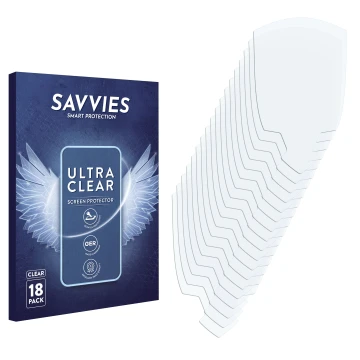 Parte frontal de un envase de producto con el logotipo de la marca Savvies. Al lado está el protector de pantalla correspondie