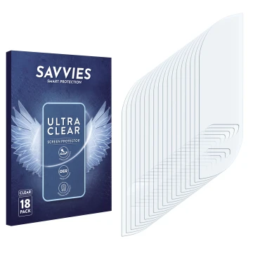 Parte frontal de un envase de producto con el logotipo de la marca Savvies. Al lado está el protector de pantalla correspondie