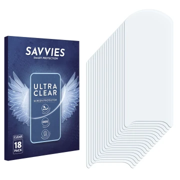 Parte frontal de un envase de producto con el logotipo de la marca Savvies. Al lado está el protector de pantalla correspondie