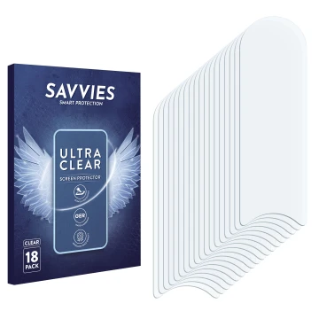 Parte frontal de un envase de producto con el logotipo de la marca Savvies. Al lado está el protector de pantalla correspondie