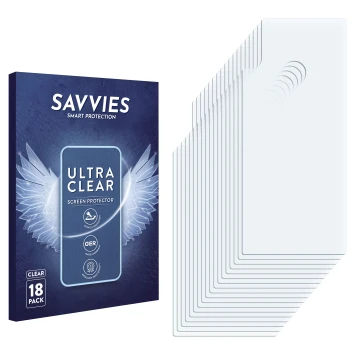 Parte frontal de un envase de producto con el logotipo de la marca Savvies. Al lado está el protector de pantalla correspondie