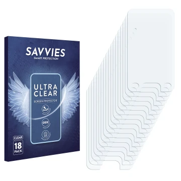 Parte frontal de un envase de producto con el logotipo de la marca Savvies. Al lado está el protector de pantalla correspondie