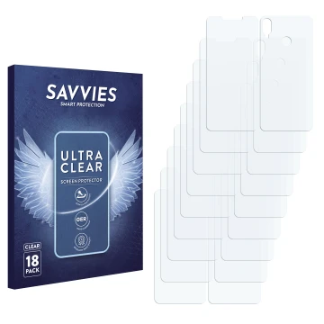 Parte frontal de un envase de producto con el logotipo de la marca Savvies. Al lado está el protector de pantalla correspondie