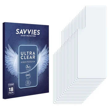 Parte frontal de un envase de producto con el logotipo de la marca Savvies. Al lado está el protector de pantalla correspondie