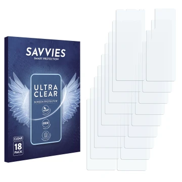 Parte frontal de un envase de producto con el logotipo de la marca Savvies. Al lado está el protector de pantalla correspondie