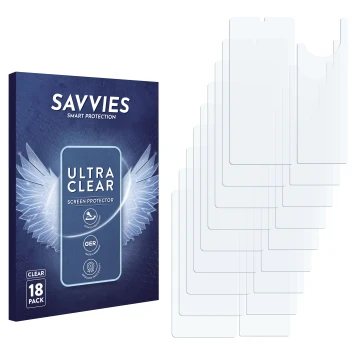 Parte frontal de un envase de producto con el logotipo de la marca Savvies. Al lado está el protector de pantalla correspondie