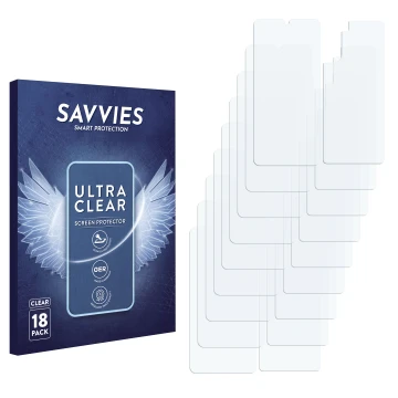 Parte frontal de un envase de producto con el logotipo de la marca Savvies. Al lado está el protector de pantalla correspondie