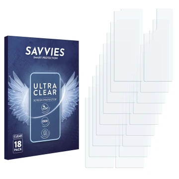 Parte frontal de un envase de producto con el logotipo de la marca Savvies. Al lado está el protector de pantalla correspondie