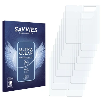 Parte frontal de un envase de producto con el logotipo de la marca Savvies. Al lado está el protector de pantalla correspondie