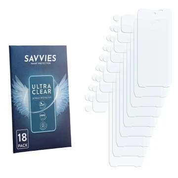 Parte frontal de un envase de producto con el logotipo de la marca Savvies. Al lado está el protector de pantalla correspondie