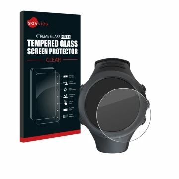 Parte frontal de un envase de producto con el logotipo de la marca Savvies. Al lado se muestra el dispositivo Suunto Ambit3 Sp
