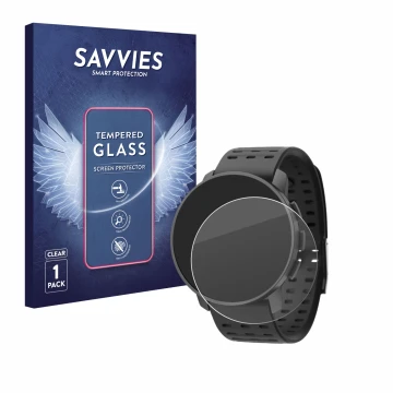 Parte frontal de un envase de producto con el logotipo de la marca Savvies. Al lado se muestra el dispositivo Suunto 9 Peak Pr