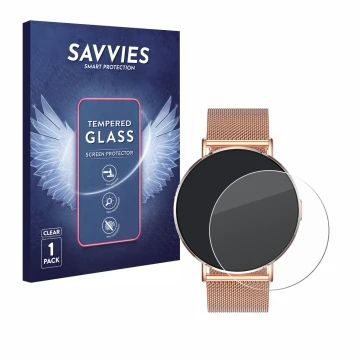 Parte frontal de un envase de producto con el logotipo de la marca Savvies. Al lado se muestra el dispositivo Levowatch Eve 1.