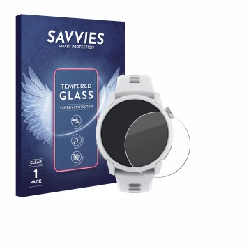 Parte frontal de un envase de producto con el logotipo de la marca Savvies. Al lado se muestra el dispositivo Coros Pace 4 con