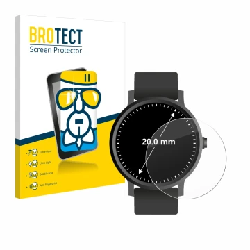 Parte frontal de un envase de producto con el logotipo de la marca BROTECT. Al lado se muestra el dispositivo Relojes (Circula