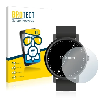 Parte frontal de un envase de producto con el logotipo de la marca BROTECT. Al lado se muestra el dispositivo Relojes (Circula