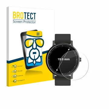 Parte frontal de un envase de producto con el logotipo de la marca BROTECT. Al lado se muestra el dispositivo Relojes (Circula