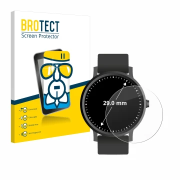 Parte frontal de un envase de producto con el logotipo de la marca BROTECT. Al lado se muestra el dispositivo Relojes (Circula
