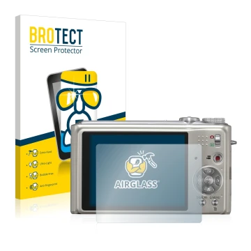 Parte frontal de un envase de producto con el logotipo de la marca BROTECT. Al lado se muestra el dispositivo Panasonic Lumix 