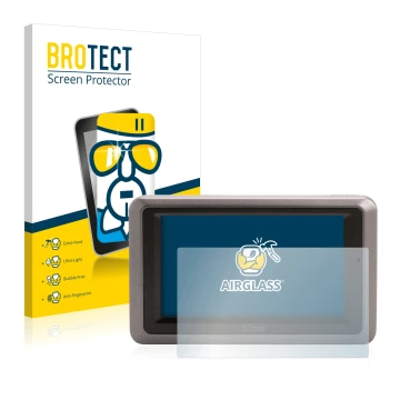 Parte frontal de un envase de producto con el logotipo de la marca BROTECT. Al lado se muestra el dispositivo Garmin zumo 660 