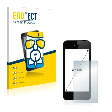 Parte frontal de un envase de producto con el logotipo de la marca BROTECT. Al lado se muestra el dispositivo con su protector