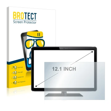 Parte frontal de un envase de producto con el logotipo de la marca BROTECT. Al lado se muestra el dispositivo con su protector