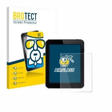 Parte frontal de un envase de producto con el logotipo de la marca BROTECT. Al lado se muestra el dispositivo con su protector