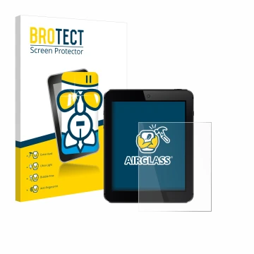 Parte frontal de un envase de producto con el logotipo de la marca BROTECT. Al lado se muestra el dispositivo con su protector
