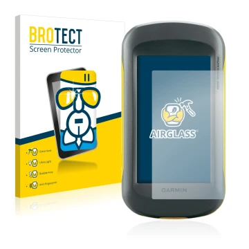 Parte frontal de un envase de producto con el logotipo de la marca BROTECT. Al lado se muestra el dispositivo Garmin Montana 6